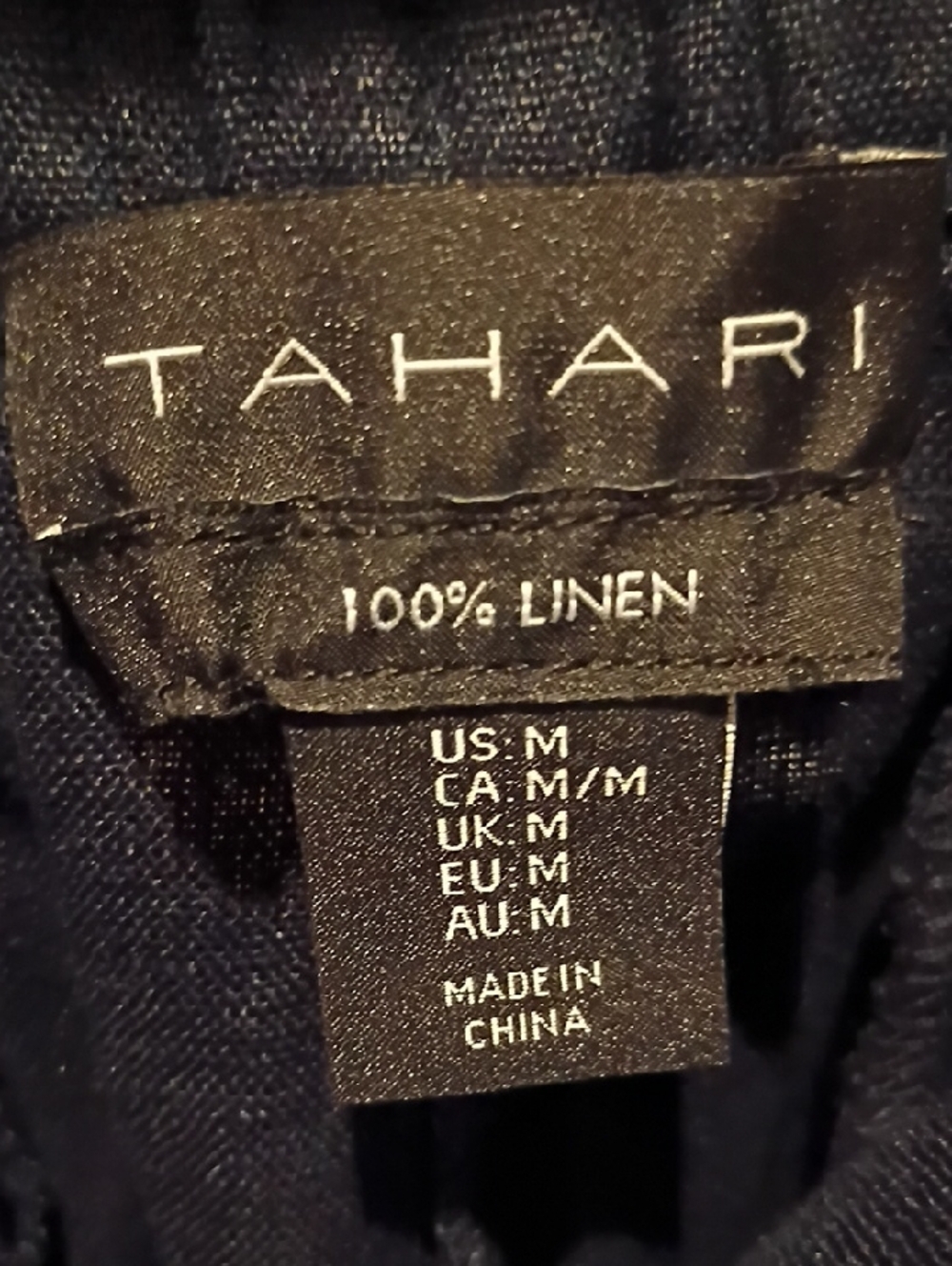 FINAL PRICE Tahari Navy Linen Pants With White Buttoned Hem